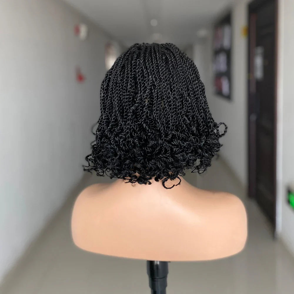 Ombre Red Box Braided Bob Wig | Short Crochet Braids | Kinky Twist Style | Heat Resistant Synthetic Hair | African Braiding Wig