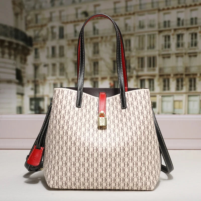 Premium Versatile Leather Crossbody Bag | Ladies Large Capacity Daily Commuter Tote Bag (Letter Print Design, Fashion Casual)