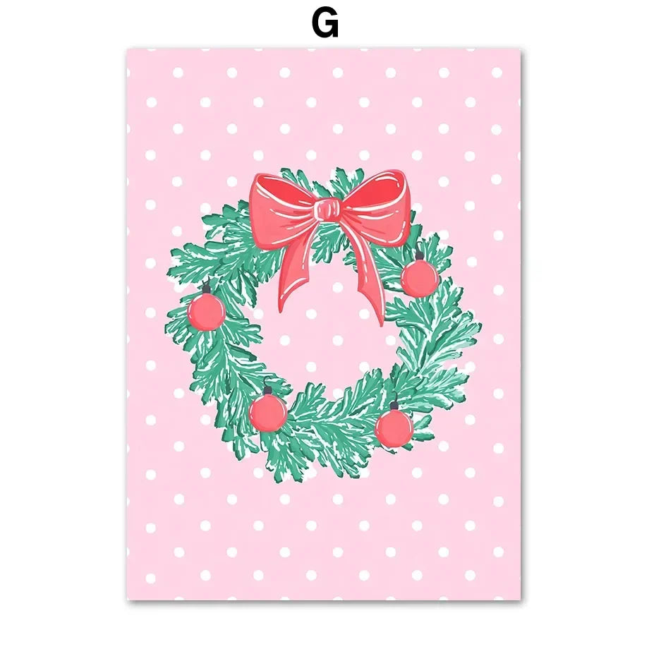 Modern Simple Wall Art Pink Christmas Tree Father Christmas HD Canvas Print Poster Home Living Room Bedroom Decoration