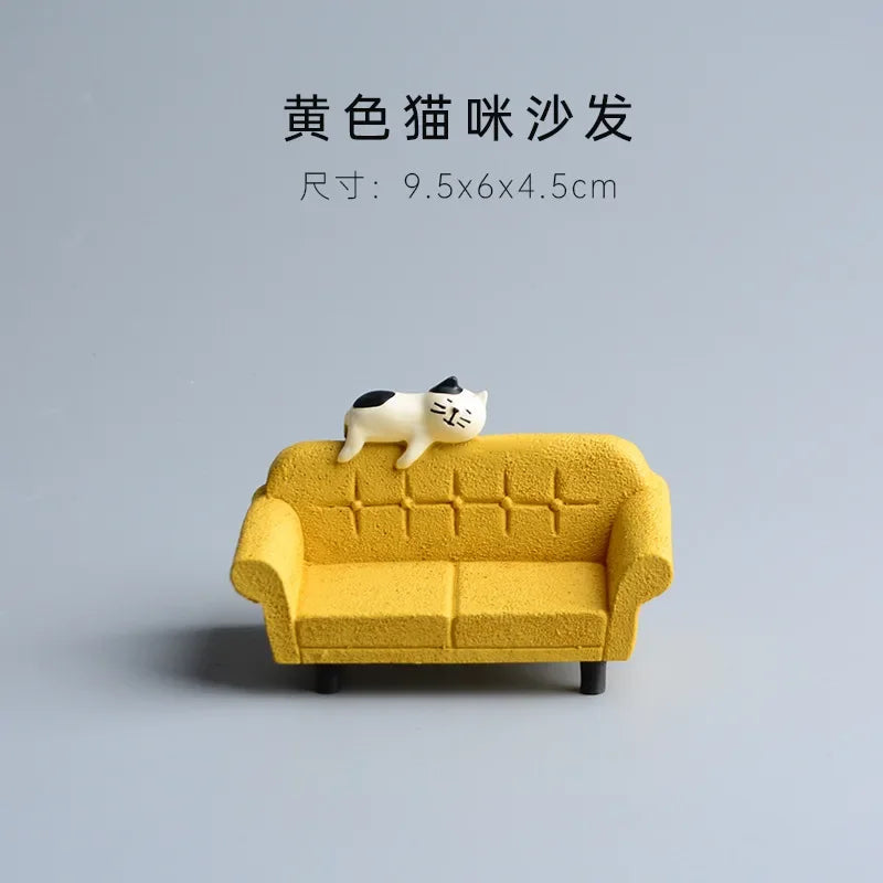 ZAKKA Miniatures Study Bookcase Home Decor Cute Cartoon Cat Retro Desk Gramophone Ornament Crafts Dollhouse Accessories Toy Gift