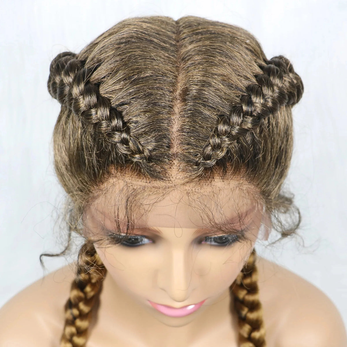 Handmade Double Dutch Cornrow Braided Wig | Natural Black Lace Front | Baby Hair | Kanekalon Synthetic Wig for Women