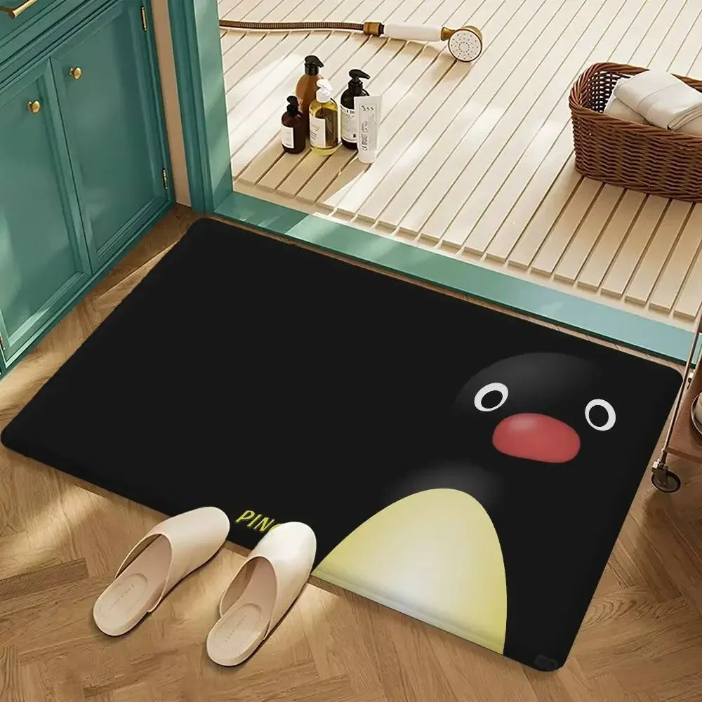Adorable Pingu Pattern Non Slip Absorbent Door Mat Cute Cartoon Design Home Decor Rug for Bathroom Bedroom Quick Dry Durable