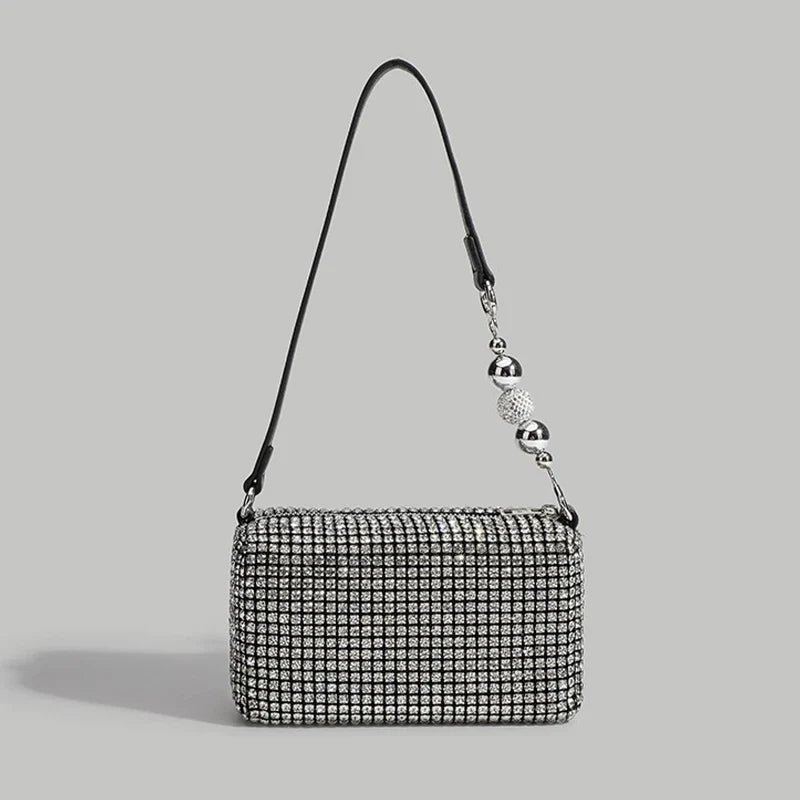 Fashion Banquet Dinner Diamond Bag | High-End Shiny Full Diamond Hand Armpit Shoulder & Crossbody Bag with Chain