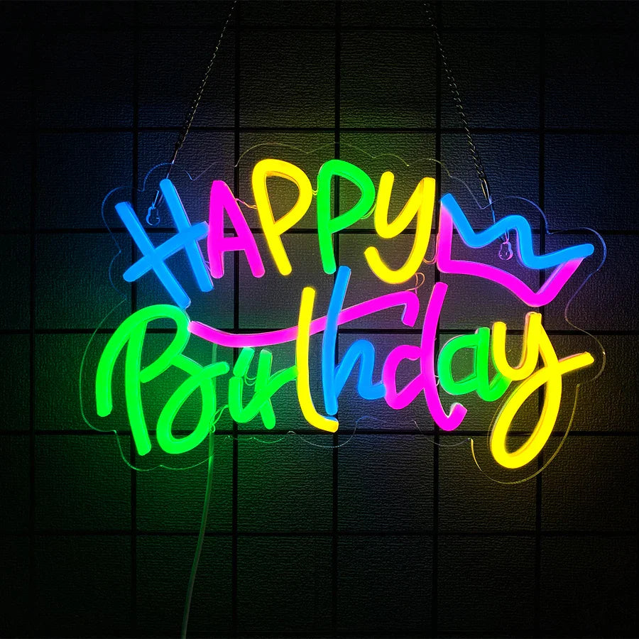 Birthday Theme Neon Sign, Led Letter Lamp Wall Decor, Usb Powered, Home Party, Birthday Party Decor, Easy To Hang.