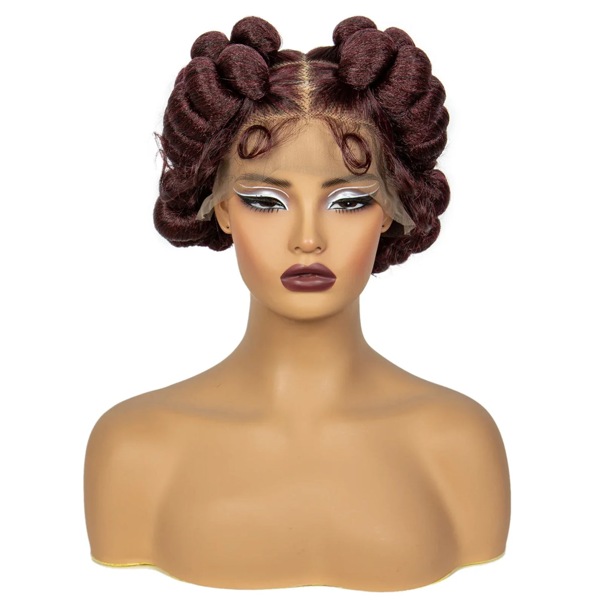 1B/30 Ombre Full Lace Handmade Bantu Braided Wig | Short Synthetic Knotless Braids with Transparent Lace