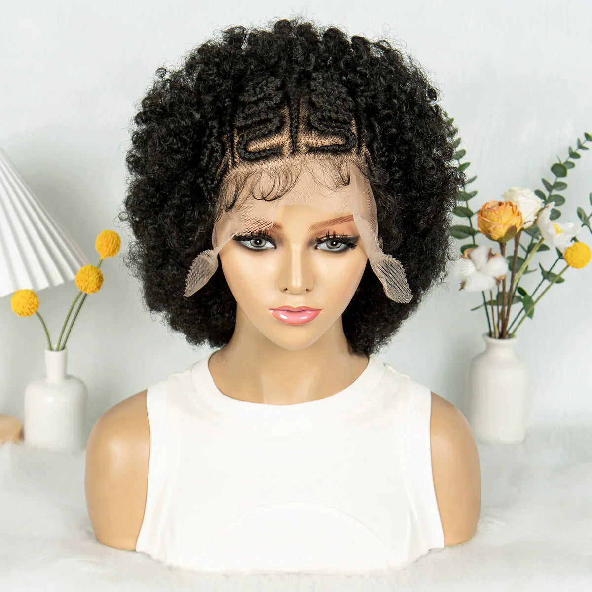 Bouncy Afro Cornrow Full Lace Braided Wig | Synthetic Braids | Black Women