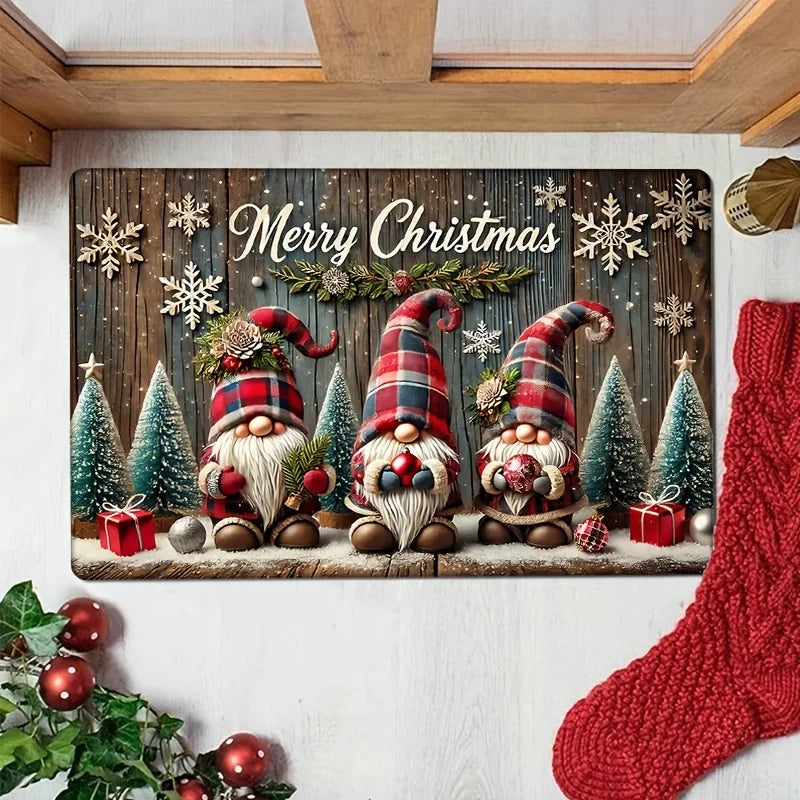VIKAMA 1pc Three Santa Claus Doormats Festive Floor Mat Living Room Rug For Bedroom Welcome Mat Outdoor Rug Christmas Rug