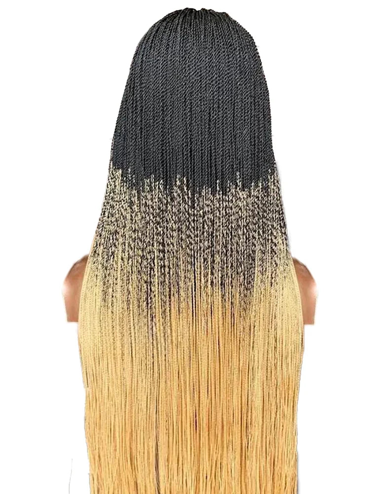 Micro Twist Nano Braided Wig - Black & Gold Million Braids Lace Closure Wig - Boho Locs Braided Wig for Black Women