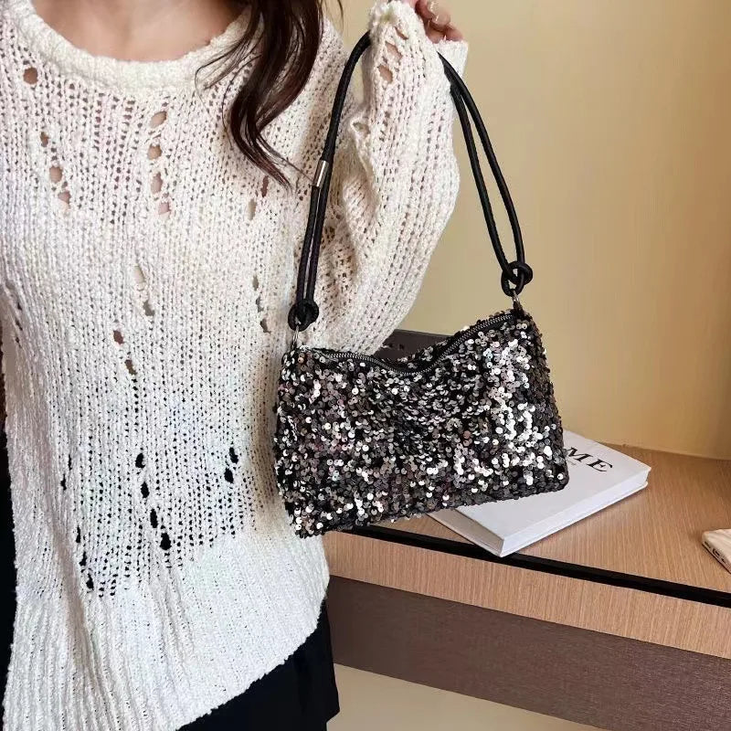Women's New Korean Style Sequin Handbag | Popular Bling Shoulder & Underarm Bag (Wedding Banquet Wallet & Glitter Crossbody)