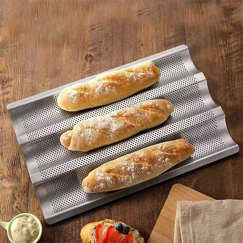 French Bread Baking Pan Nonstick Perforated Carbon Steel Baguette Pan French Bread 3/4 Wave Loaves Loaf Bake Mold Cooking Tray