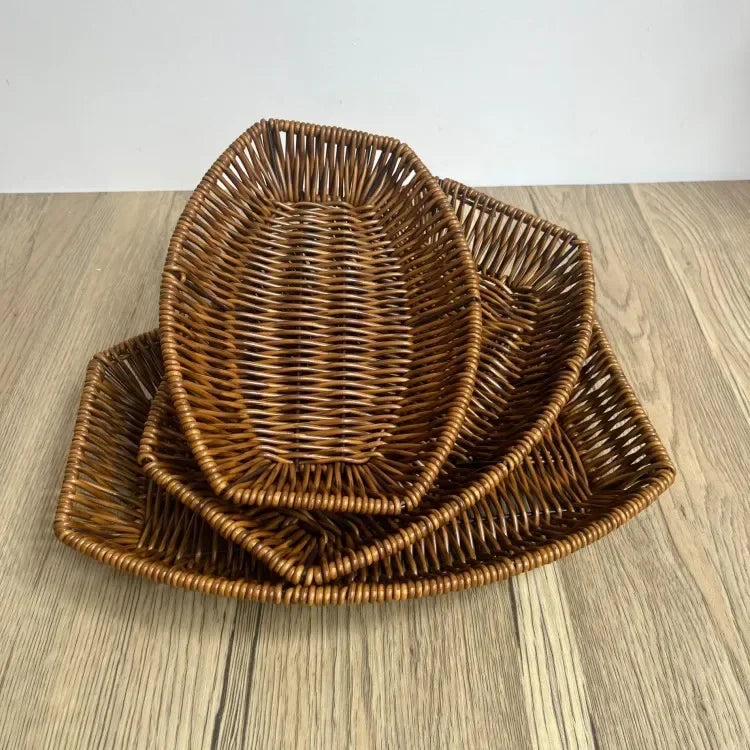 Imitation Rattan Fruit Basket Sundry Storage Basket Hand-Woven Storage Box Home Storage Supplies Tabletop Display Rattan Basket