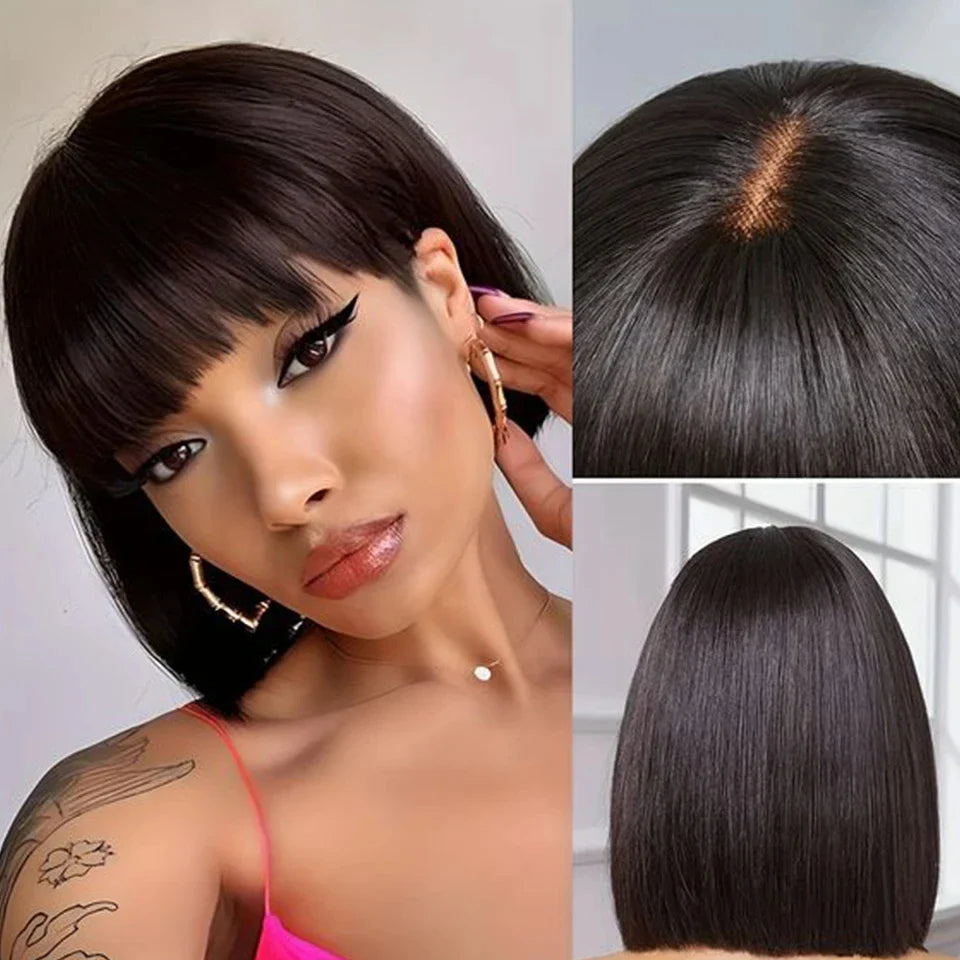 Glueless Brazilian Straight Bob Wig | Realistic Scalp & Bangs