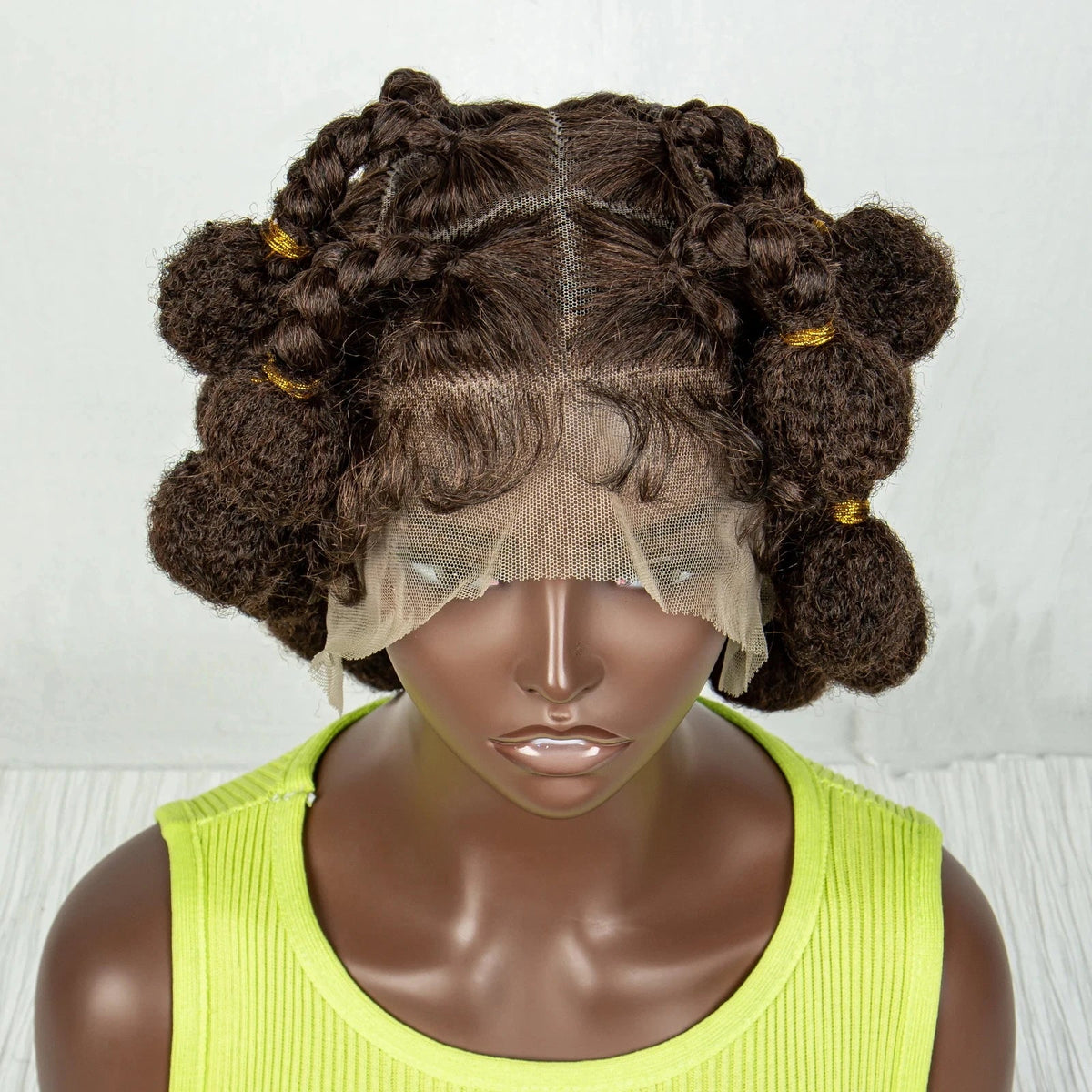 Handmade Bantu Knots Braided Wig | Short Knotless Braids | Full Lace Wig with Baby Hair | Synthetic Braiding Wig for Black Women