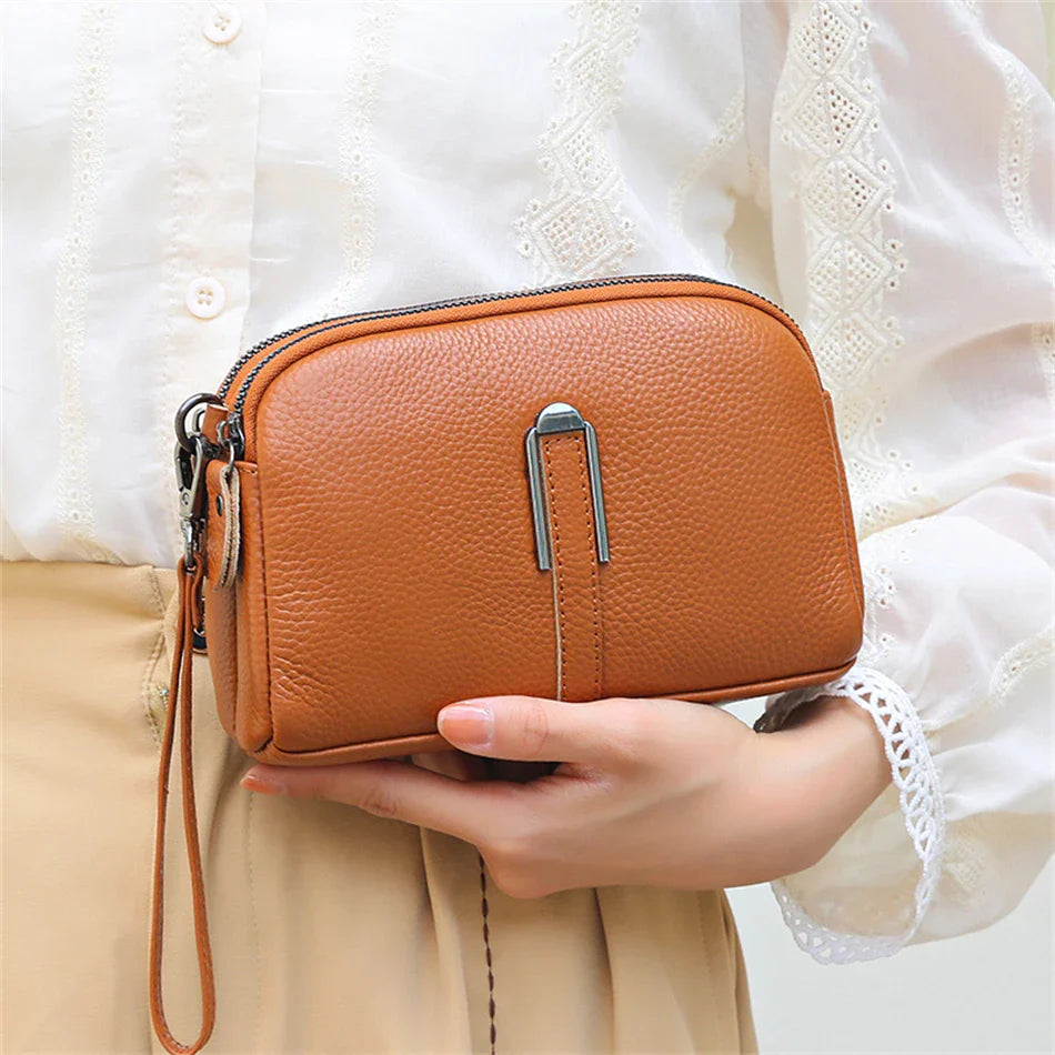 Luxury Genuine Leather Women's Crossbody Bag | Solid Color Shoulder Messenger & Clutch Phone Bag (Soft Cowhide, Sequined)