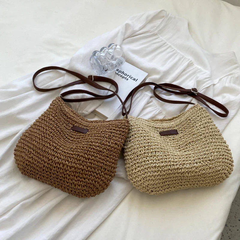 Woven Summer Fashion Straw Bag | High Quality Beach Holiday Crossbody Bag (Large Capacity Shopping Shoulder Handbag for Women)
