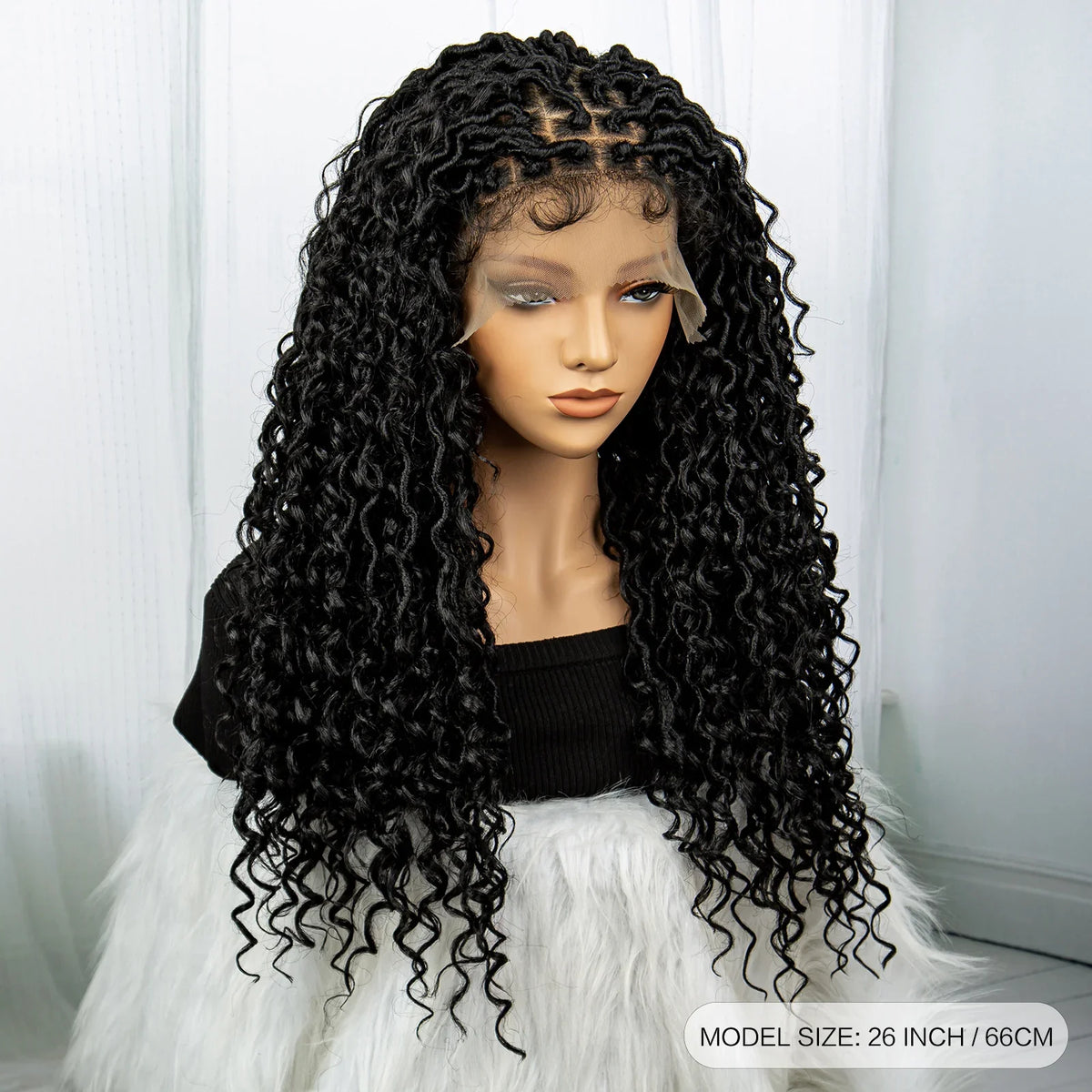 Burgundy 26" 99J Knotless Box Braids Wig | Curly Ends | Faux Locs | Swiss Lace Front | Braided Wigs for Black Women