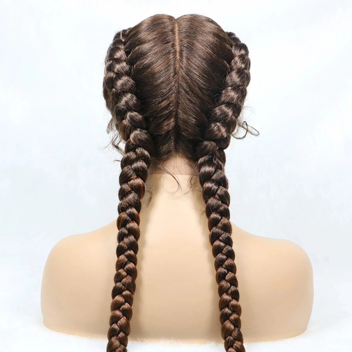 Handmade Double Dutch Cornrow Braided Wig | Natural Black Lace Front | Baby Hair | Kanekalon Synthetic Wig for Women