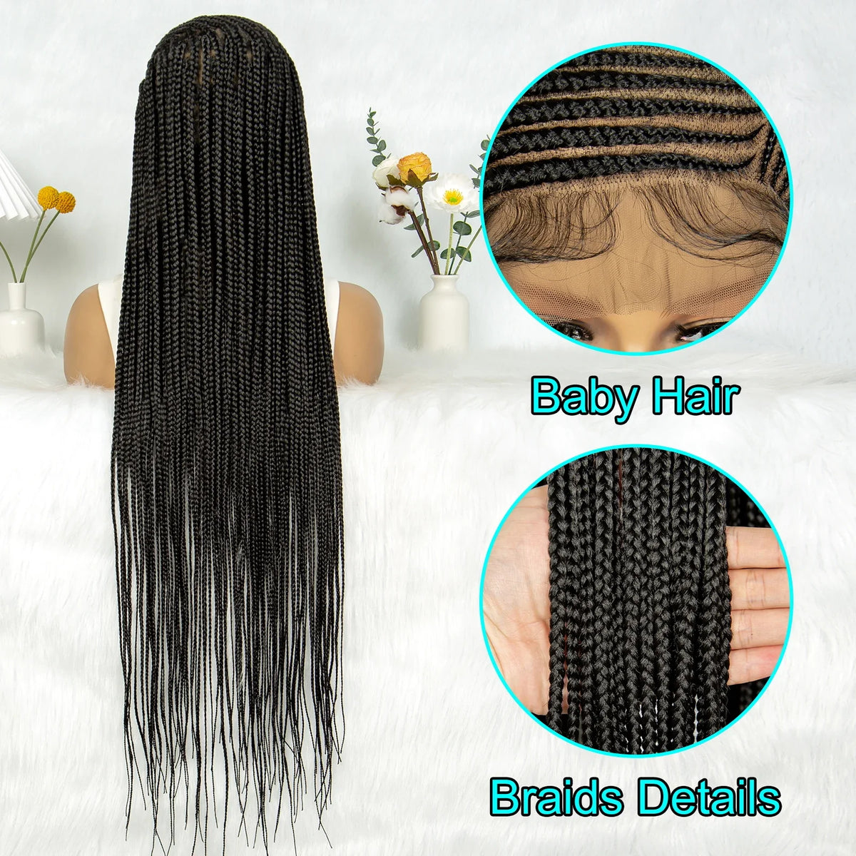 Goddess Bohemian Knotless Braids Wig | Full Lace Front | Cornrow Accents