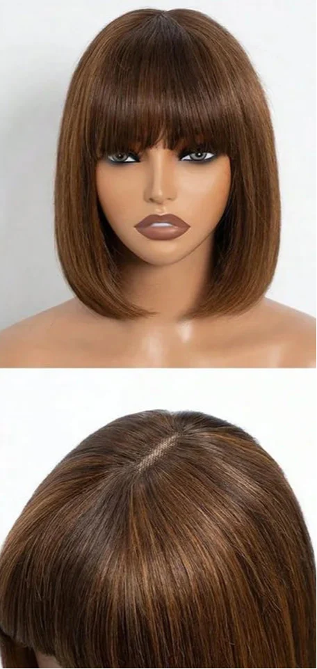Ombre P4/30 Bob Wig with Bangs | 2.5"x1" Lace Top Straight Human Hair