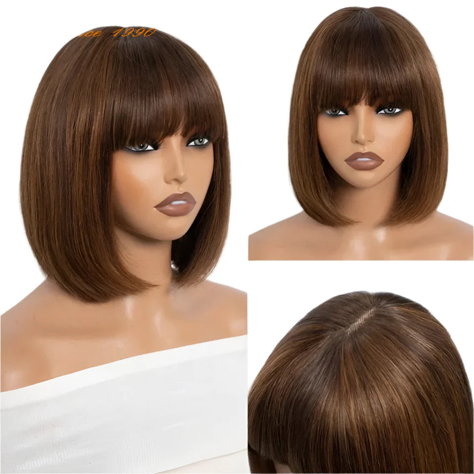 Glueless Brazilian Straight Bob Wig | Realistic Scalp & Bangs