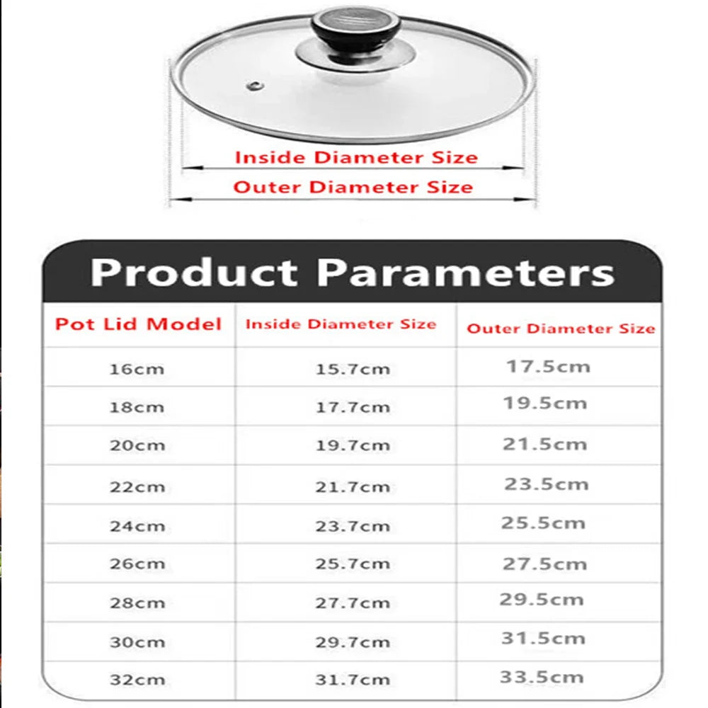 16-32cm Tempered Glass Pot Cover Visible Pot Cover Anti-Scalding Circular Frying Pot Cover Cooking Utensils Kitchen Accessories