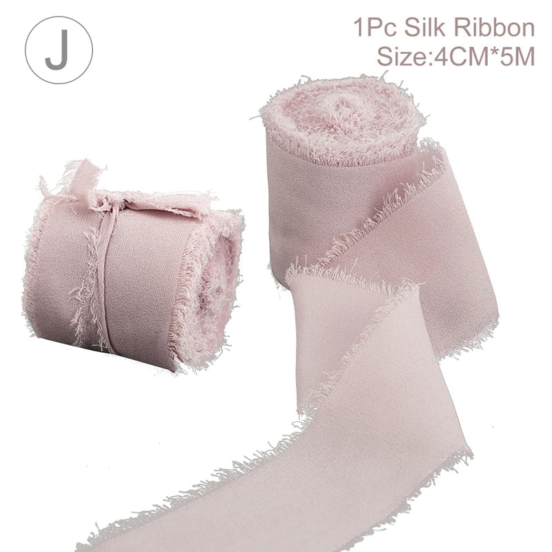 5M Handmade Frayed Edged Satin Chiffon Silk Ribbon For Wedding Invitation Wrapping Bouquets Birthday Party Decorations Gifts