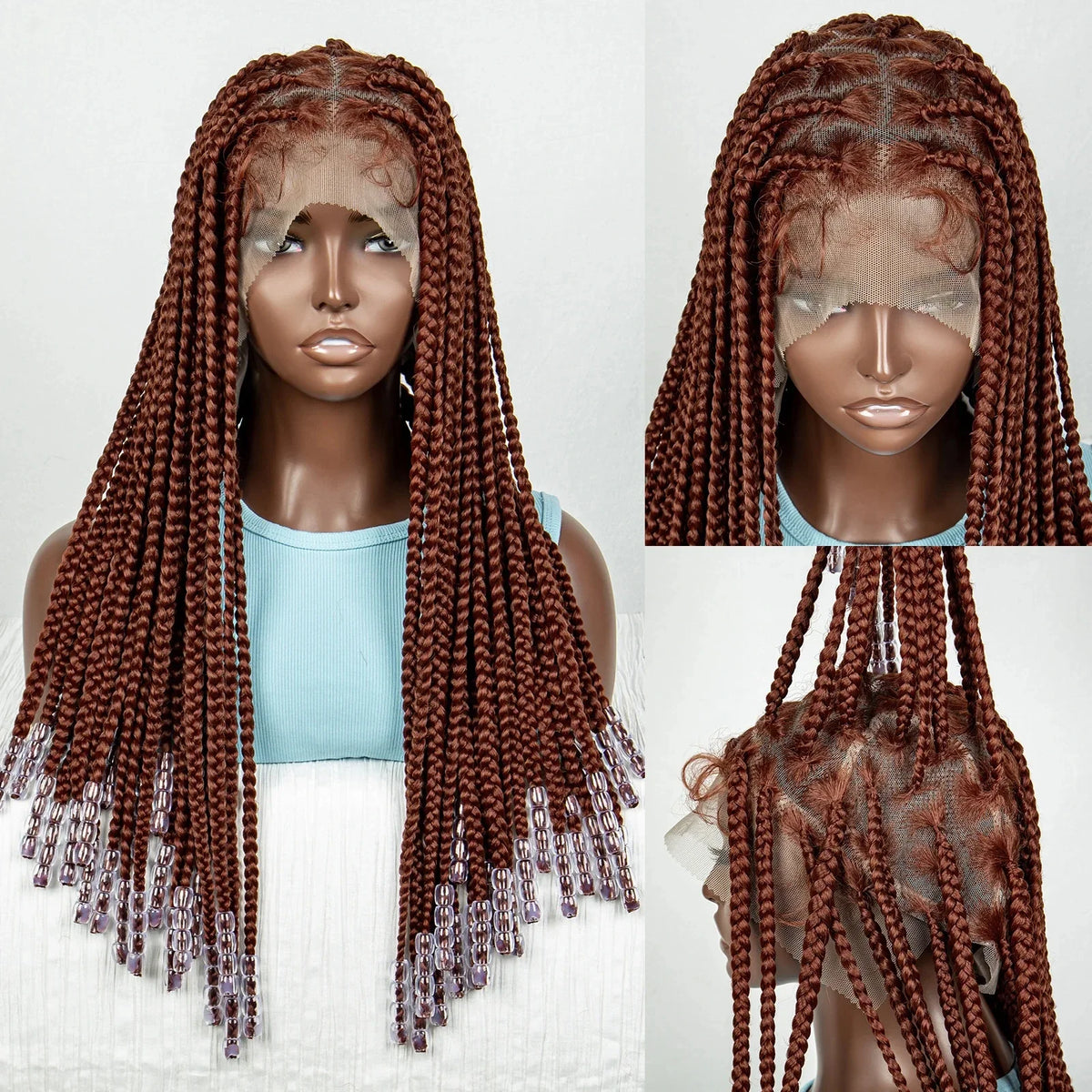 Ginger Beaded Knotless Braids Wig | Full Lace Frontal | 350#