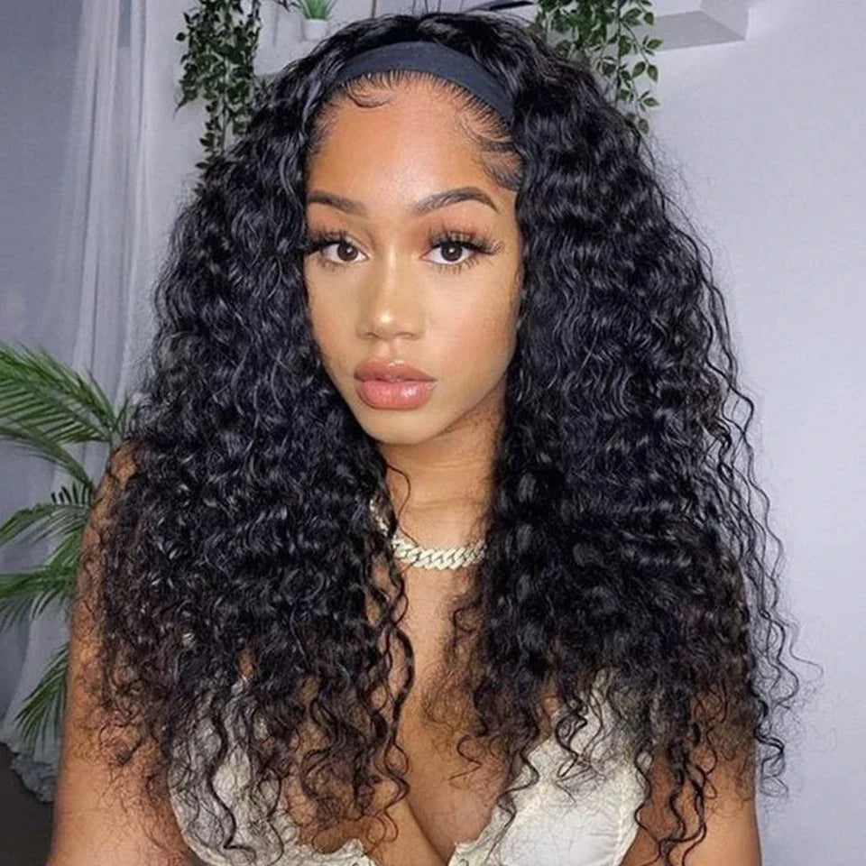 Indian Jerry Curly Headband Wig | 250% Density Glueless Remy Human Hair