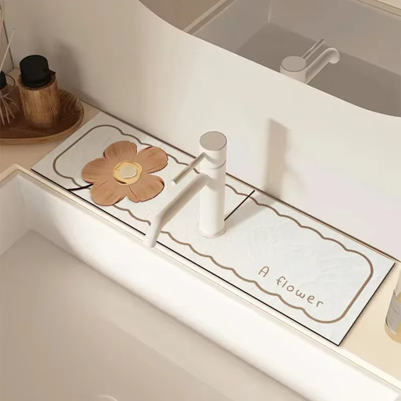 VIKAMA Cartoon Cute Faucet Mat Kitchen Super Absorbent Mat Coffee Machine Drain Mat Drying Mat Quick-Drying Bathroom Drain Mat