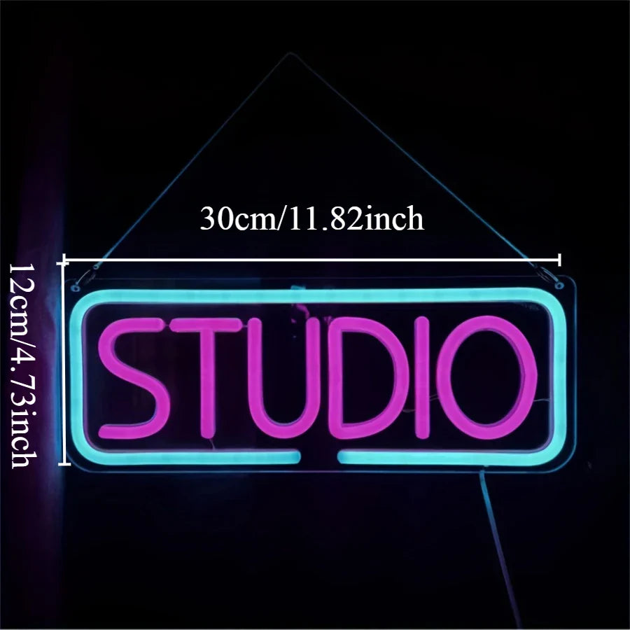 Studio Neon Sign Pink Blue LED Wall Art for Music Photo Studio Home Bar Cafe Decor Creative Business Lighting Vibrant Ambiance