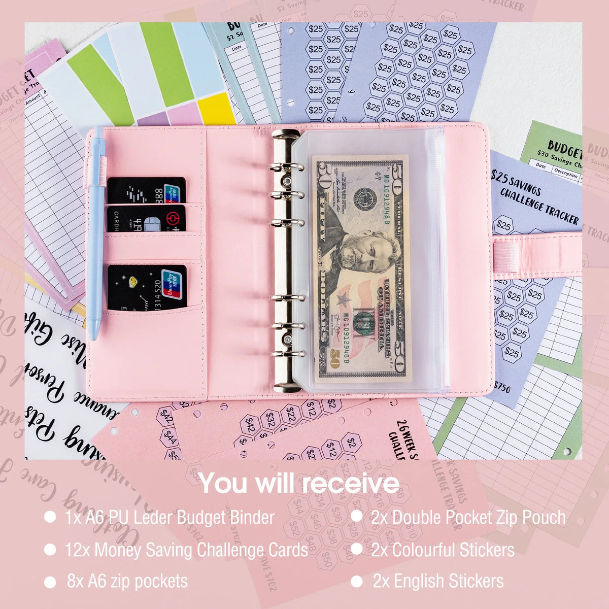 A6 100 Envelopes Eave Money, 52 Weeks Save Challenge, 30 Days Save, Euros USD Cash Envelopes Budget Planner Easy To Save