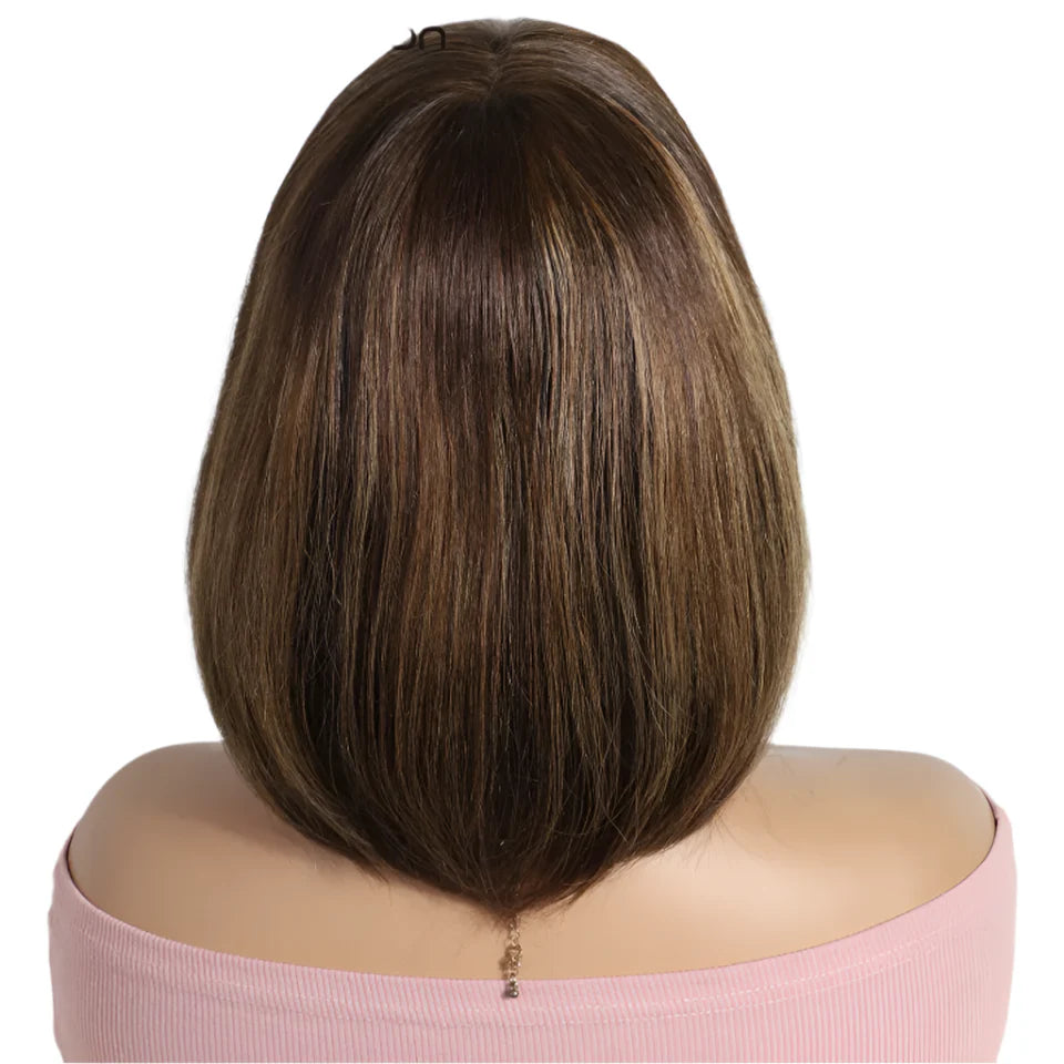 Ombre #4/27 Straight Bob Wig with Bangs | Human Hair Lace Top