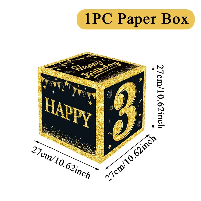 Black and Gold 18th 30th Birthday Box Birthday Party Decorations for Home Birthday Box Happy BIrthday Baby Shower Party Supplies