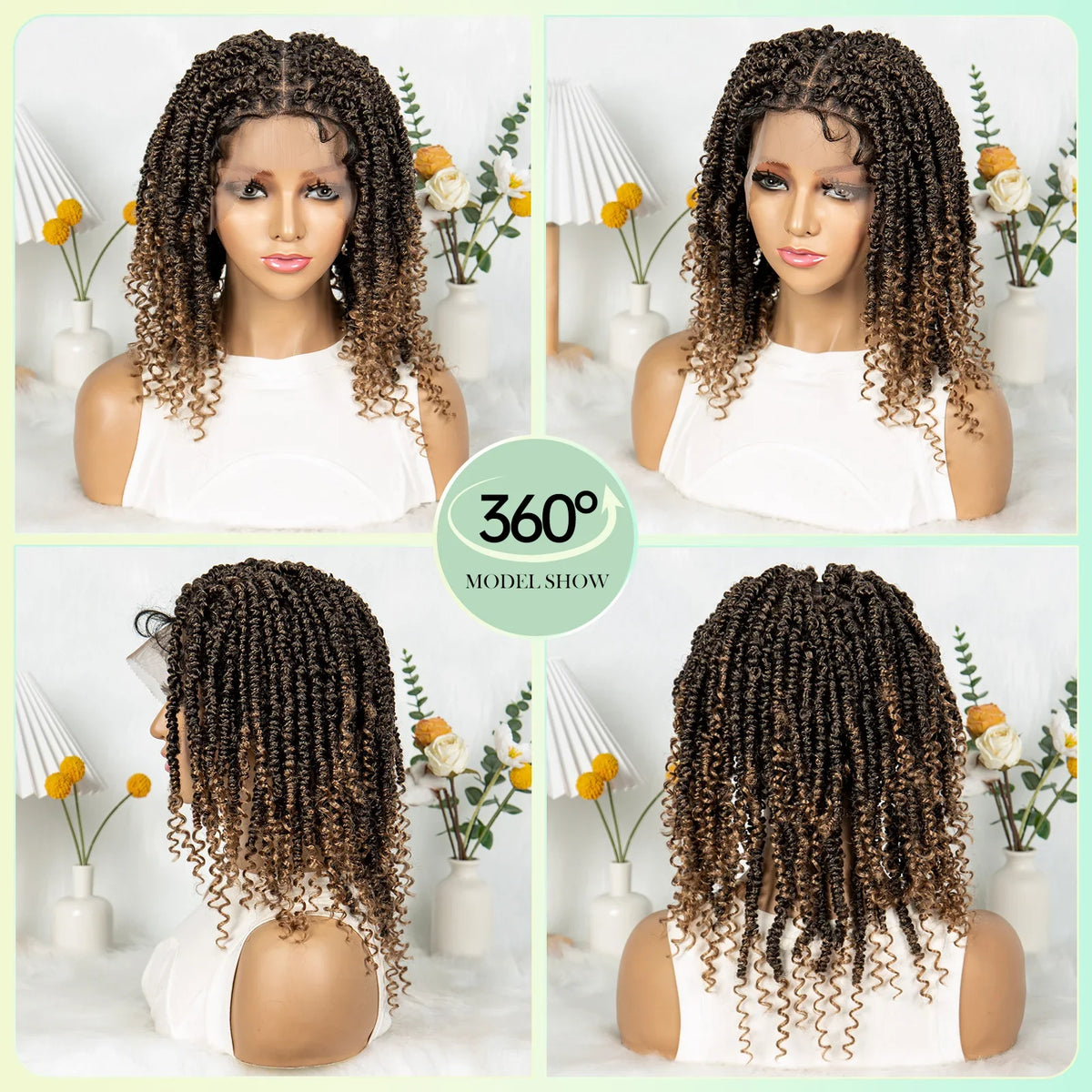 Short Length Box Braided Wig Full Lace Braided Wig Curly Hair With Baby Hair Braiding Wig Twisted Dreadlocks Wig For Women