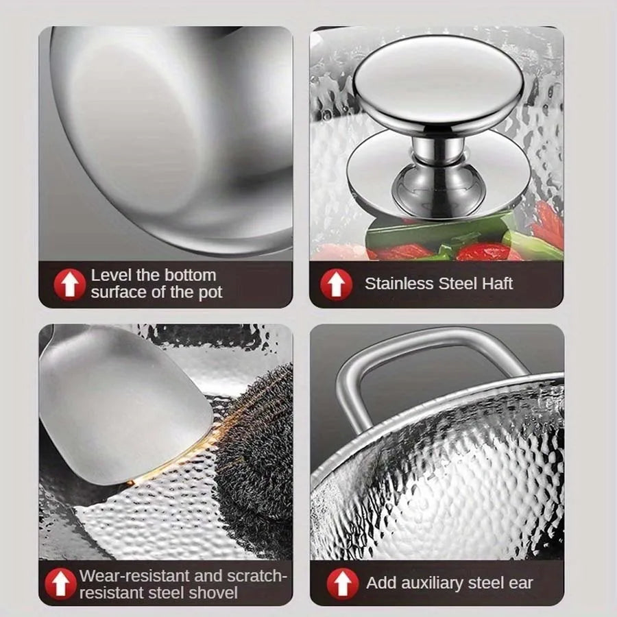 Stainless steel Round Bottom Wok Uncoated Non-stick Pan Can Be Used in Concave Induction Cooker, Household Stir-frying