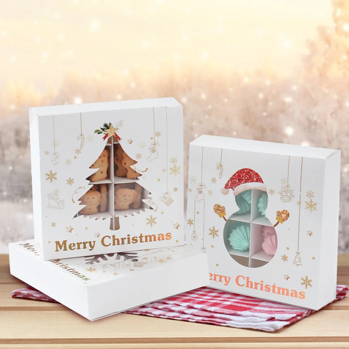 Christmas Cookie Box Candy Packaging Box Merry Christmas Decoration For Home 2025 Navidad Noel Xmas Tree Ornament Decor New Year