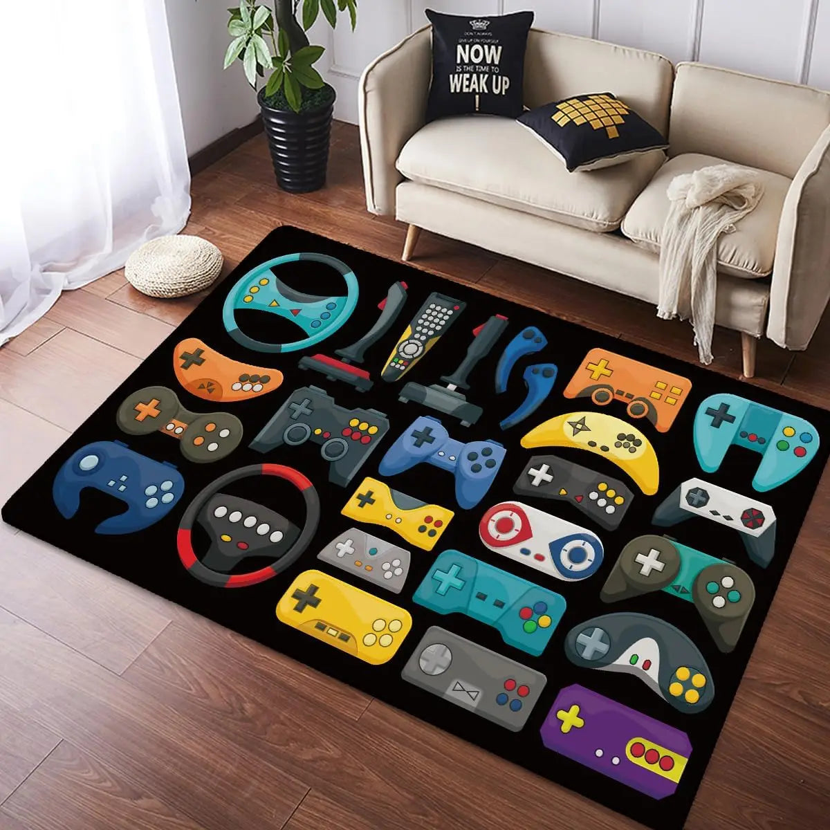Fashion Crystal Pile Gaming Carpet with Video Game Controller Game Room Carpet Bedroom Full Pile Non-Slip Carpet