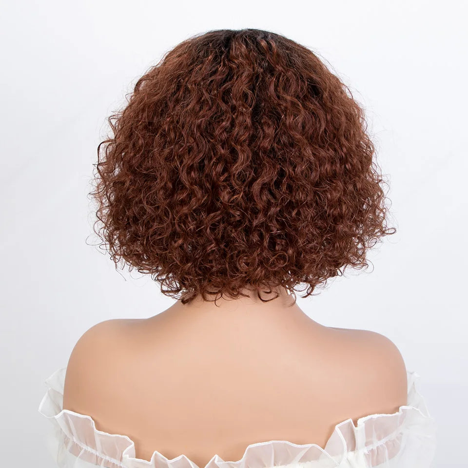 Brazilian Jerry Curly Human Hair Bob Wig with Bangs | Natural Highlight Honey Water Wave Kinky Curly Wigs for Women
