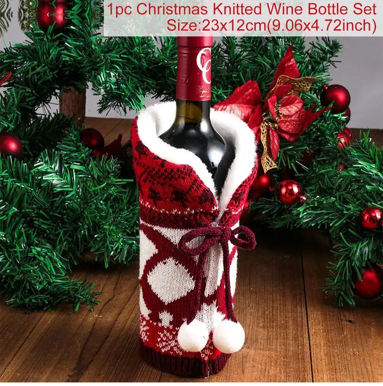 Merry Christmas Decoration for Home 2024 Santa Claus Wine Bottle Cover Snowman Stocking Gift Holders Xmas Navidad Decor New Year