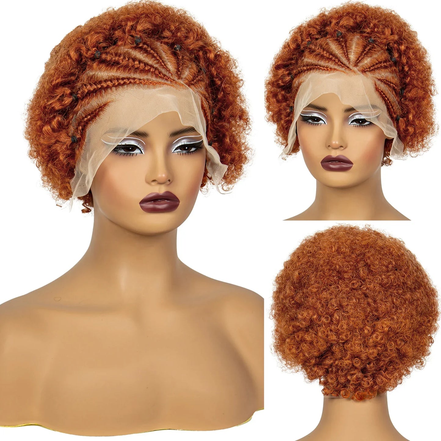 Natural Black Synthetic Braided Wig | 13x4 Transparent Lace Front Short Afro Kinky Curly Braids