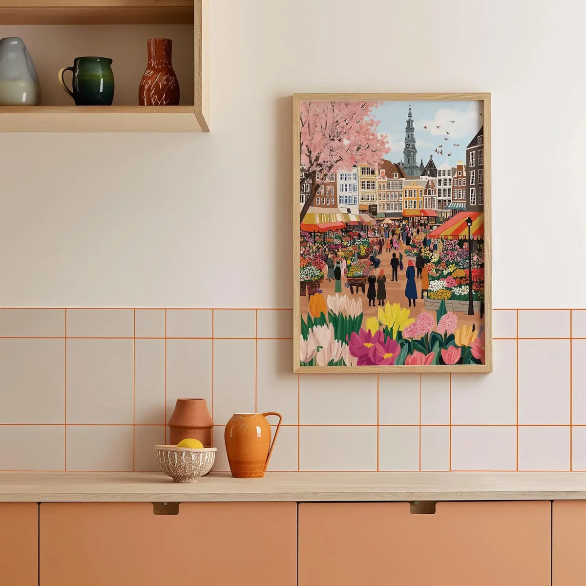 Flower market Amsterdam Watercolor Painting,Amsterdam Wall Art,Amsterdam Canals Print,Netherlands Travel Print, City Poster,Birt
