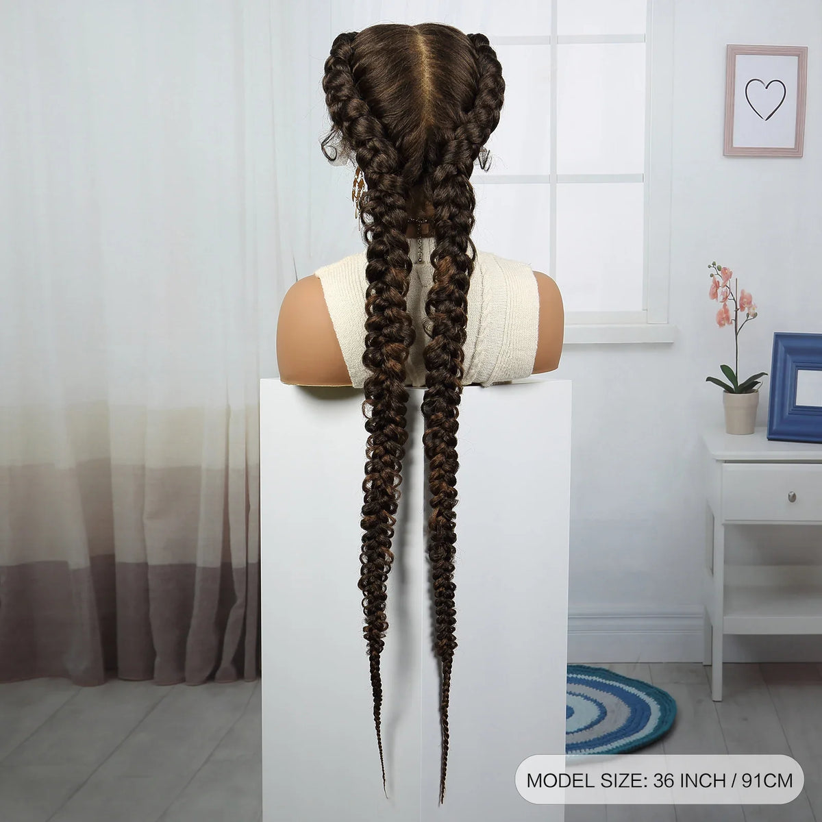 36" Burgundy Twist Cornrow Braids Wig | 99J | Lace Frontal | Baby Hair