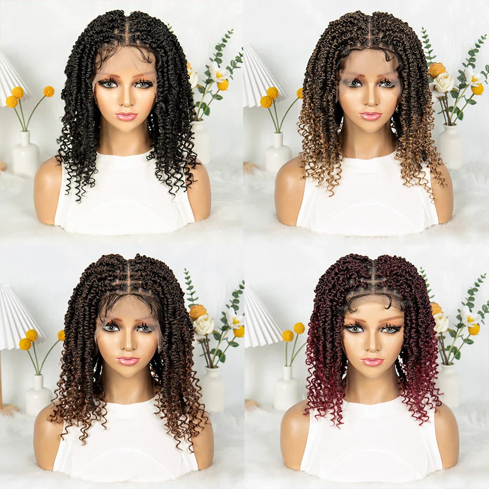 Short Length Box Braided Wig Full Lace Braided Wig Curly Hair With Baby Hair Braiding Wig Twisted Dreadlocks Wig For Women