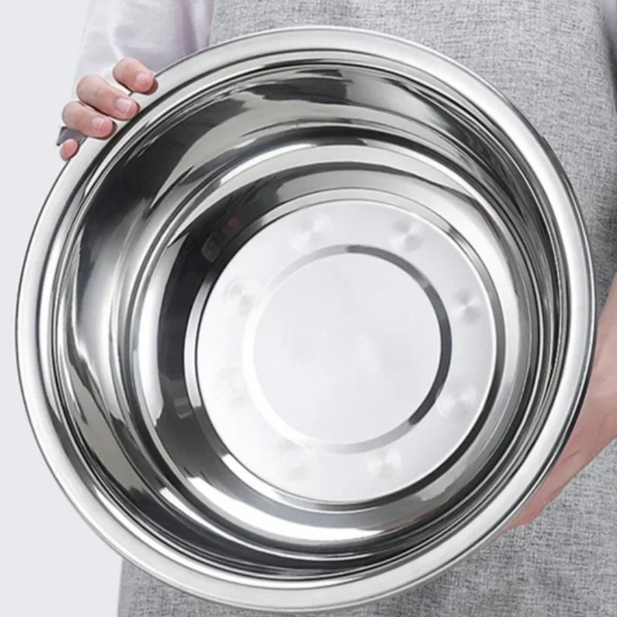 Stainless Steel Round Kitchen Cooking and Baking Kneading Bowl, Washing Fruit and Vegetable Bowl