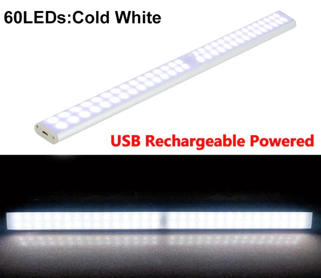 LED Under Cabinet Night Light Motion Sensor Closet Light Kitchen Bedroom Lighting Wall Lamp With Magnetic Strip USB Rechargeable