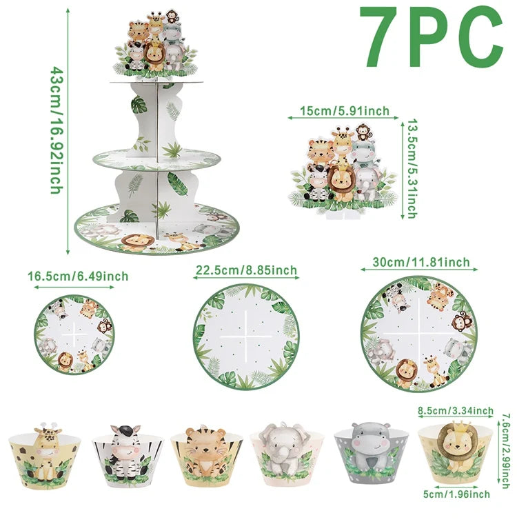 Jungle Animals Safari Cupcake Stand Baby Shower Birthday Party Decorations Cupcake Holder Kids Wild One Party Supplies