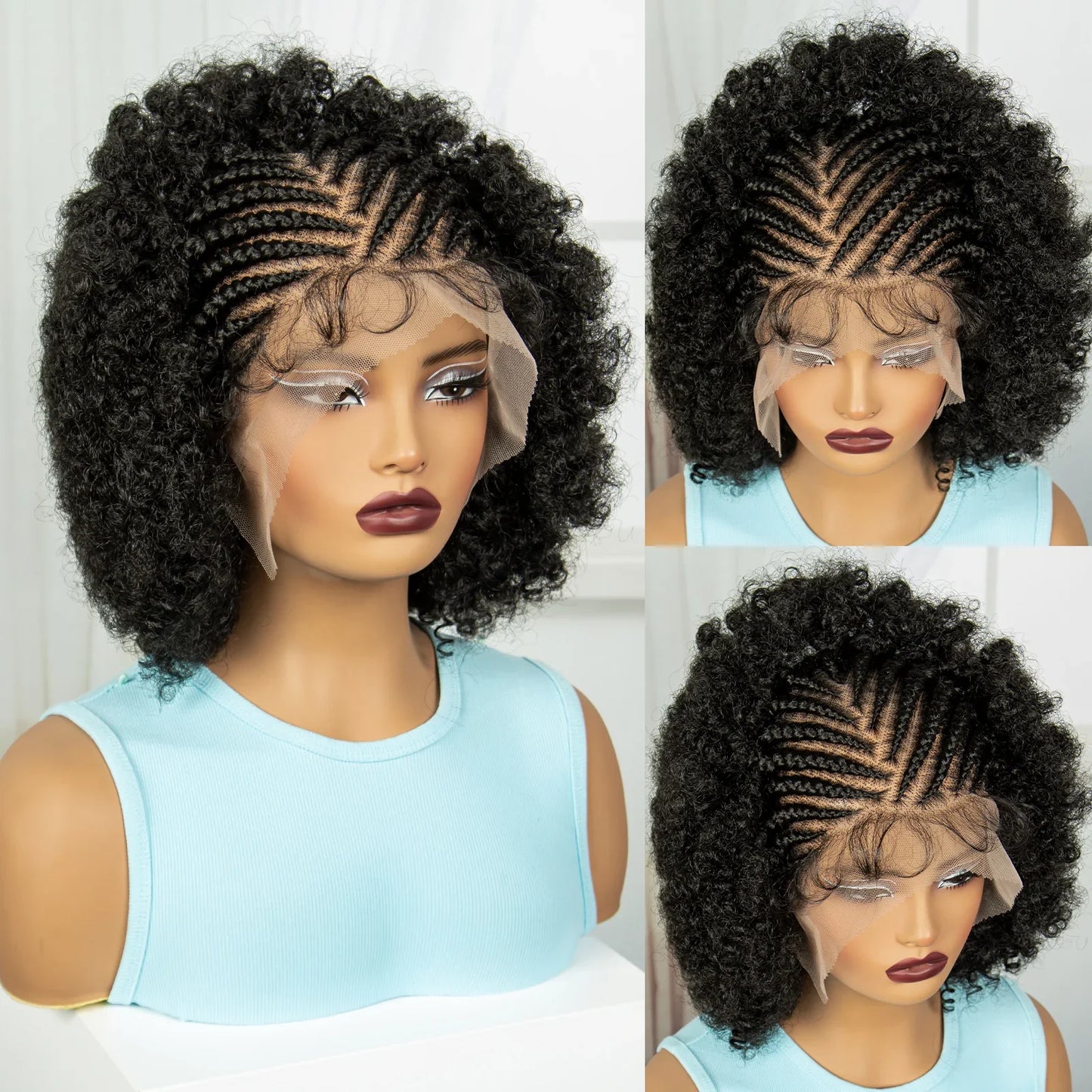 Afro Kinky Curly Braids Wig | Cornrow Accents | Full Lace | Baby Hair