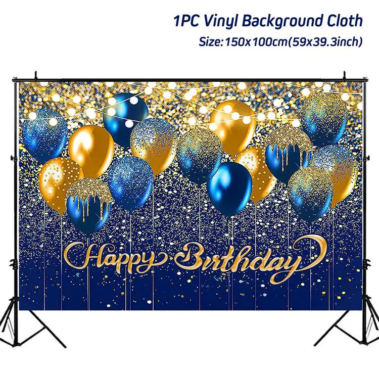 Gold Glitter Happy Birthday Party Backdrop For Photo Black  Happy Birthday Adult Theme Party Decoration Supplies DIY Backdrops