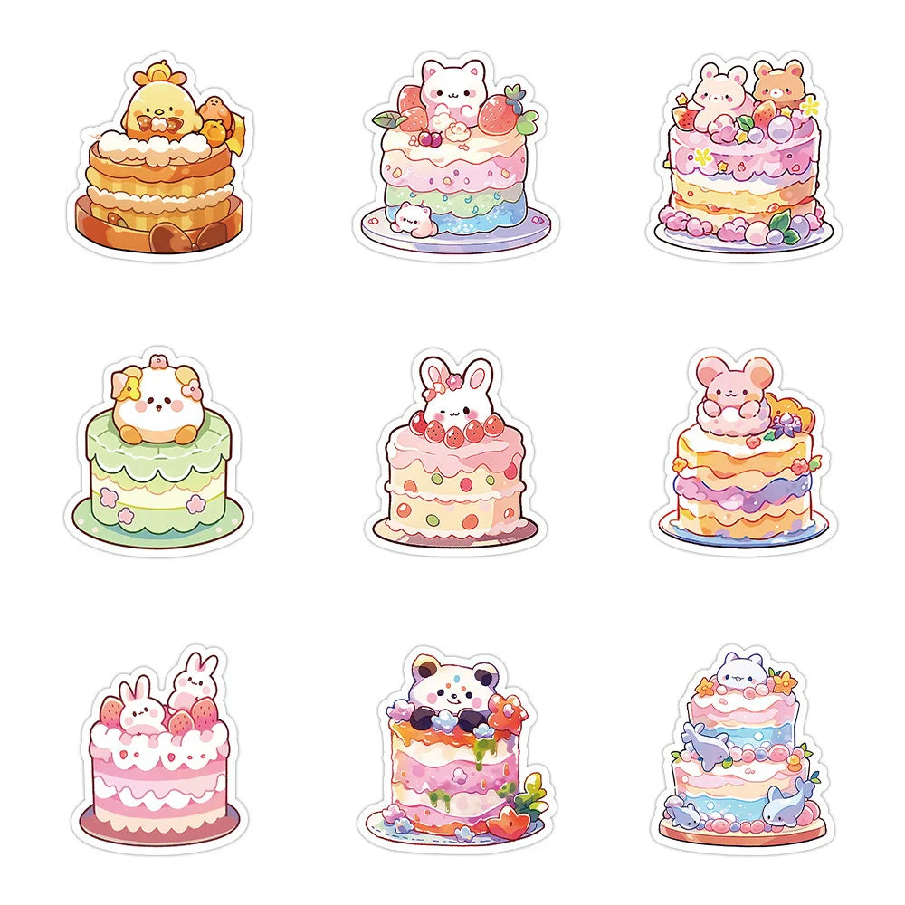10/30/60pcs Cute Cake Animal Cartoon Aesthetic Stickers Decoration DIY Laptop Suitcase Notebook Stationery Sticker for Kids Toy