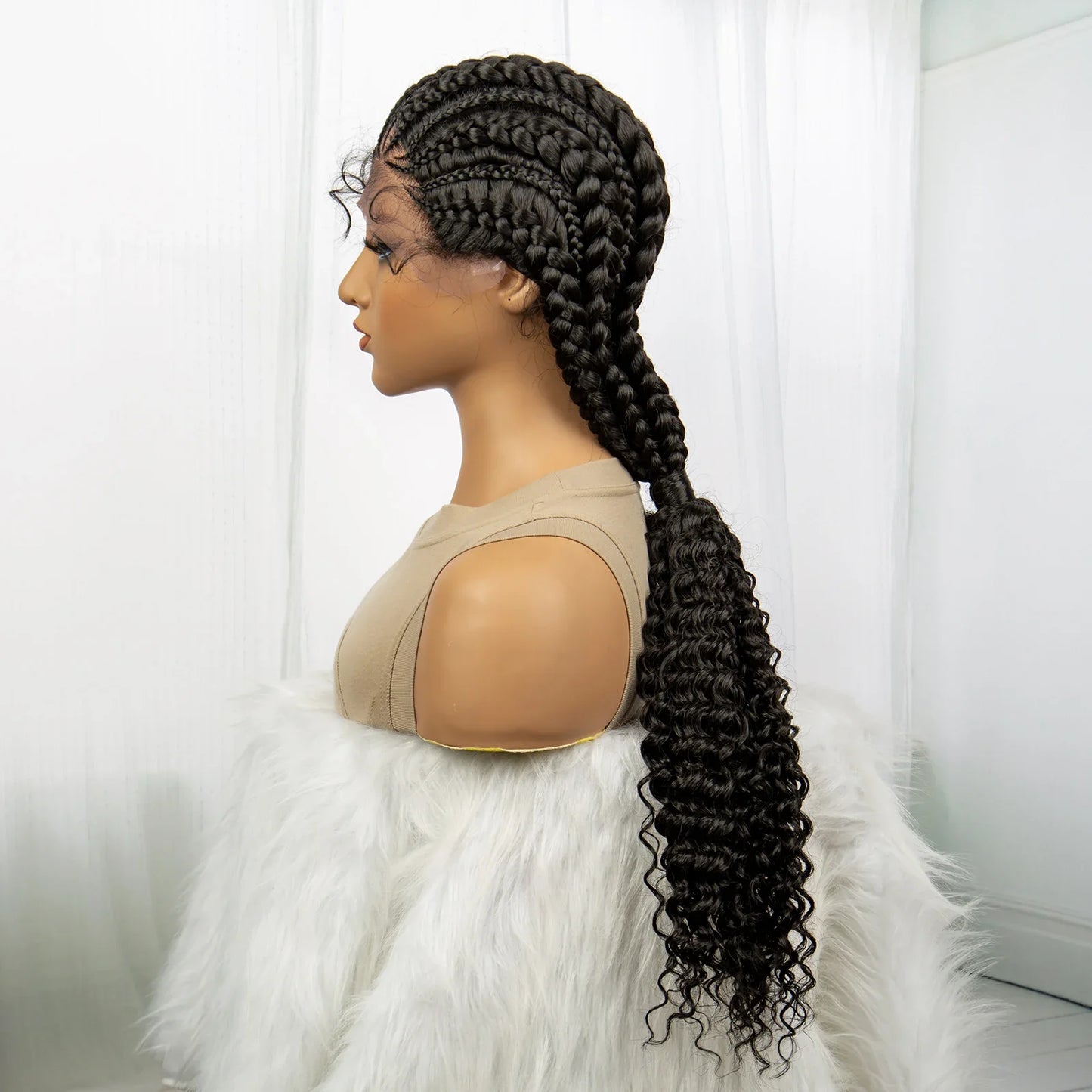 Curly Ends Cornrow Box Braids Wig | Handmade Lace Front | Baby Hair